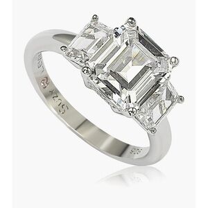 SUZY LEVIAN Emerald-Cut 3-Stone CZ Bridal Ring New